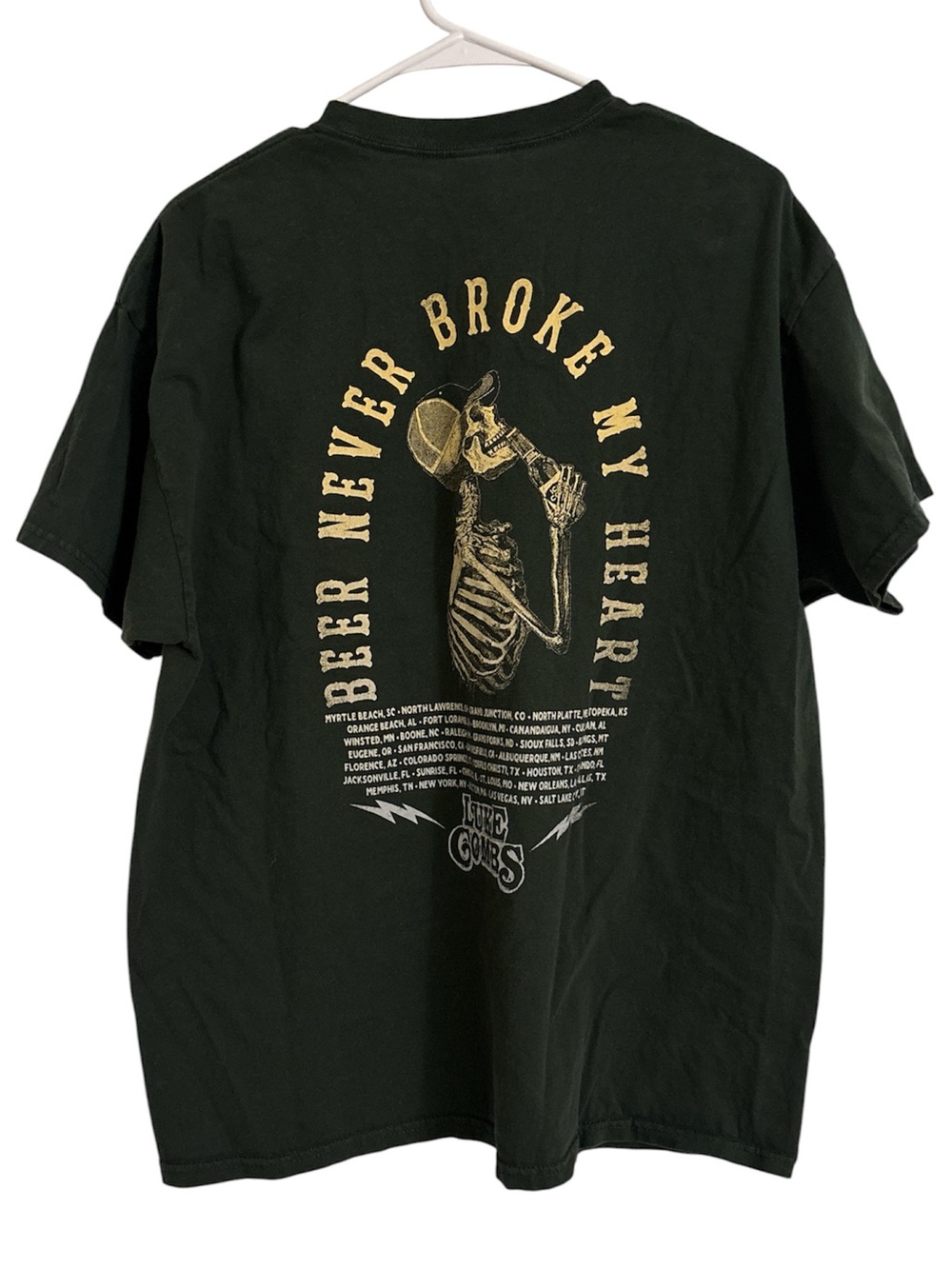 Luke Combs Official Tour Tee Beer Never Broke My Heart Size XL Unisex Dark Green